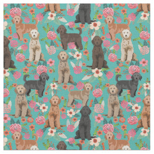 Golden Doodles florale turquoise Stof
