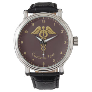 Golden Double Snake Caduceus Horloge