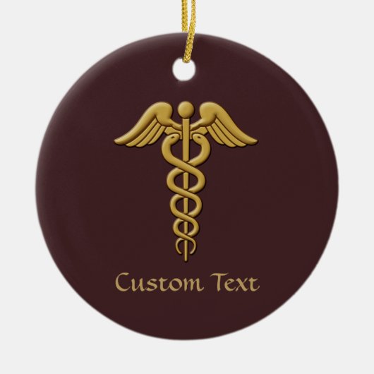 Golden Double Snake Caduceus Keramisch Ornament (Voorkant)