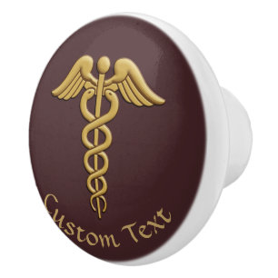 Golden Double Snake Caduceus Keramische Knop