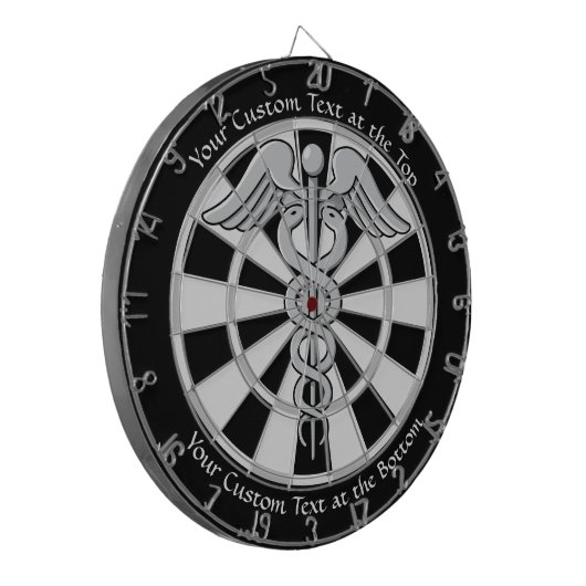 Golden Double Snake Caduceus met Custom Text Dart Dartbord (Voorkant Links)