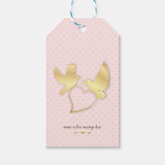Golden Doves met een gulden hart, Gentle Love Cadeaulabel (Voorkant)