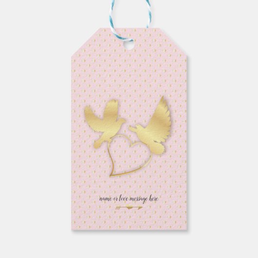 Golden Doves met een gulden hart, Gentle Love Cadeaulabel (Achterkant)