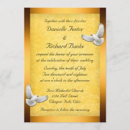 Golden Doves Wedding Invitation Kaart