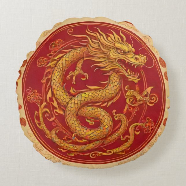 Golden Dragon Chinois nouvelle année Coussin rond (Devant)