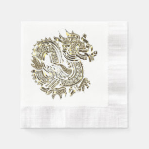 Golden Dragon Elegant Faux Gold Foil Logo Servet