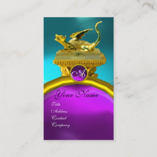 GOLDEN DRAGON GEM MONOGRAM, blauwe paarse amethist Visitekaartje (Voorkant)