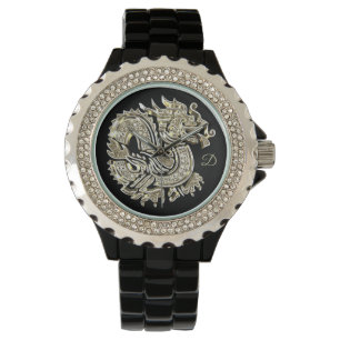 Golden Dragon Logo Add Monogram Elegant Horloge