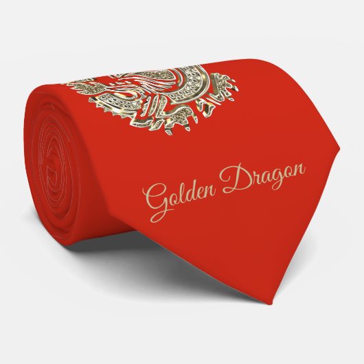 Golden Dragon Logo toevoegen Naam Tekst of Afbeeld Stropdas (Opgerold)
