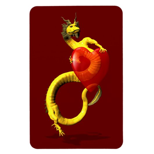 Golden Dragon met groot rood hart Magneet (Verticaal)
