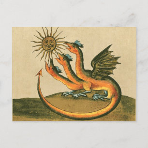 Golden Dragon met Moon en Sun Sepia Briefkaart