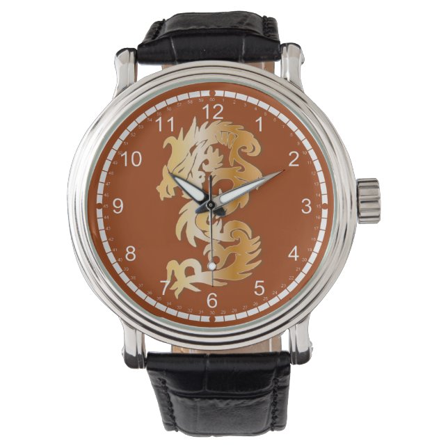 Golden Dragon op rood Horloge (Voorkant)