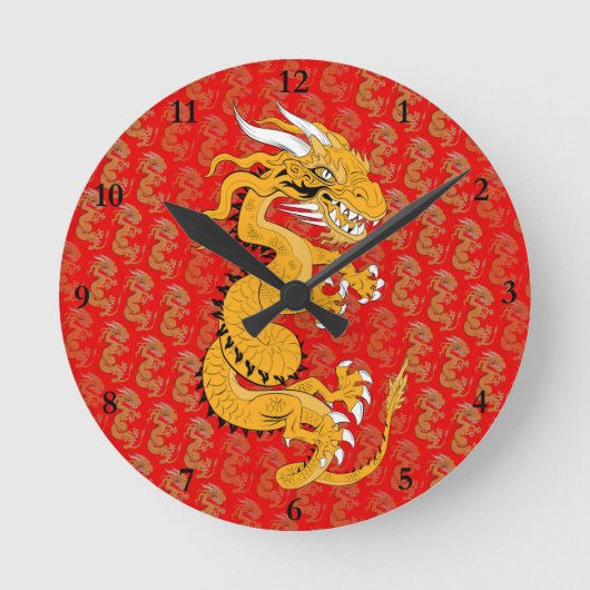 Golden Dragon op rood Ronde Klok (Voorkant)