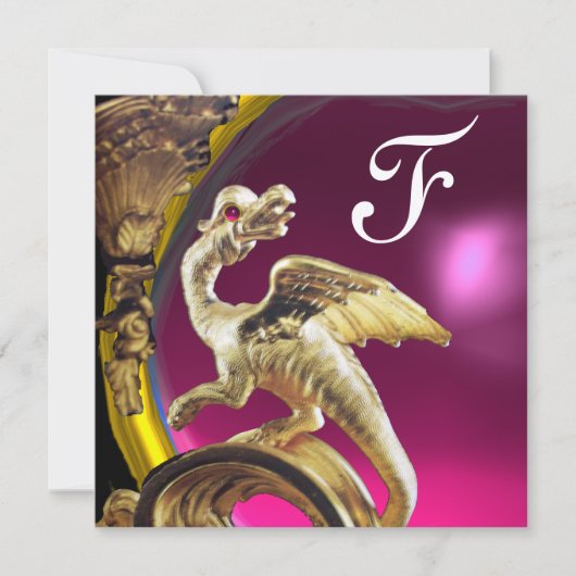 GOLDEN DRAGON PINK FUCHSIA AMETHYST Monogram Gold Kaart (Voorkant)