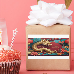 Golden Dragon Spectacle Chinees Nieuwjaar Rechthoekige Sticker