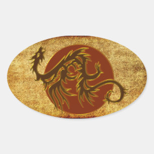 Golden Dragon Sun antiek stijl Ovale Sticker