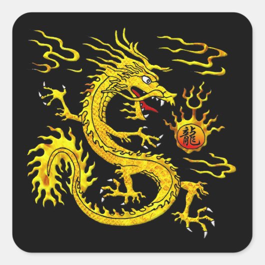 Golden Dragon Vierkante Sticker (Voorkant)