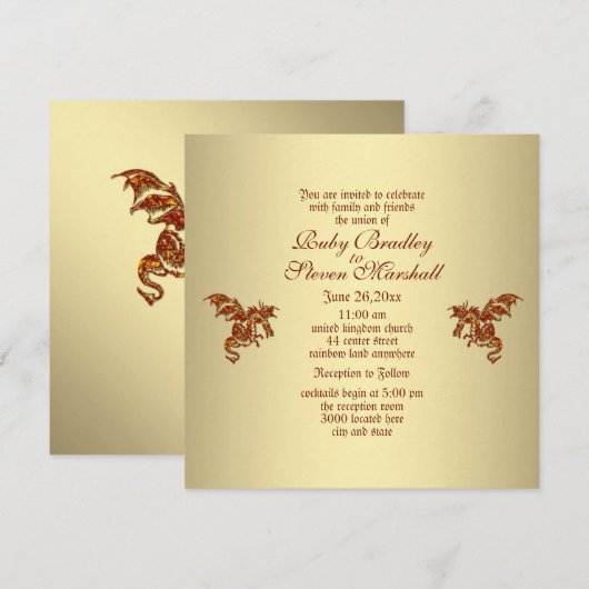 Golden Dragon Wedding Invitation Kaart (Voorkant / Achterkant)