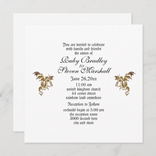 Golden Dragon Wedding Invitation Kaart (Voorkant / Achterkant)