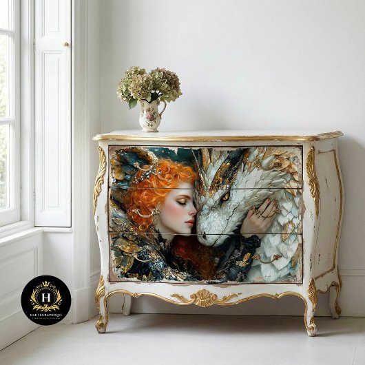 Golden Dragon Woman Fantasy Decoupage Tissuepapier