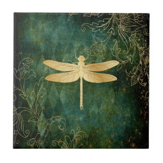Golden Dragonfly Ceramic Tile Tegeltje