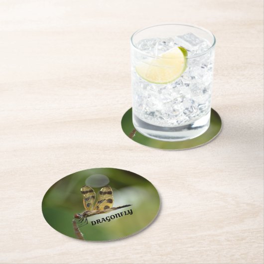Golden Dragonfly groen Ronde Kartonnen Onderzetter (Insitu)