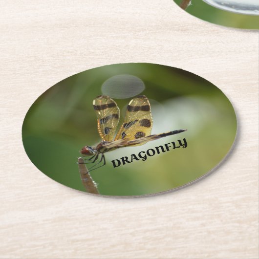 Golden Dragonfly groen Ronde Kartonnen Onderzetter (Gebogen)