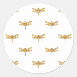 Golden Dragonfly Herhaal de gouden metalen Folie Ronde Sticker