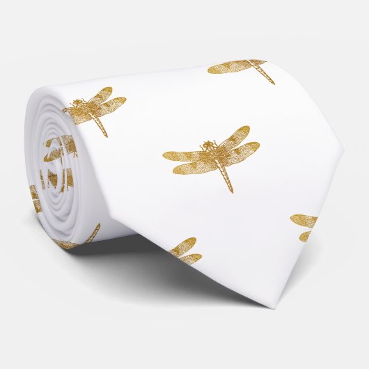 Golden Dragonfly Herhaal gouden metalen olie Stropdas (Opgerold)