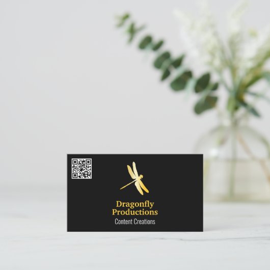Golden Dragonfly Icon | QR-code Visitekaartje (Staand voorkant)