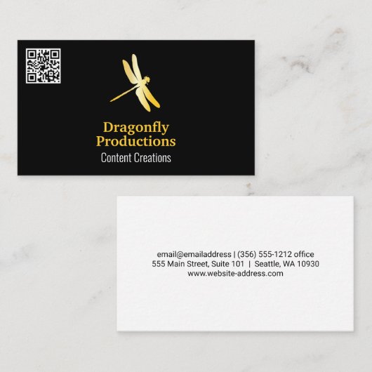 Golden Dragonfly Icon | QR-code Visitekaartje (Voorkant / Achterkant)