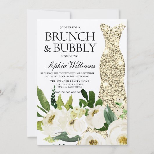 Golden Dress Brunch & Bubble Vrijgezellenfeest Kaart (Voorkant)