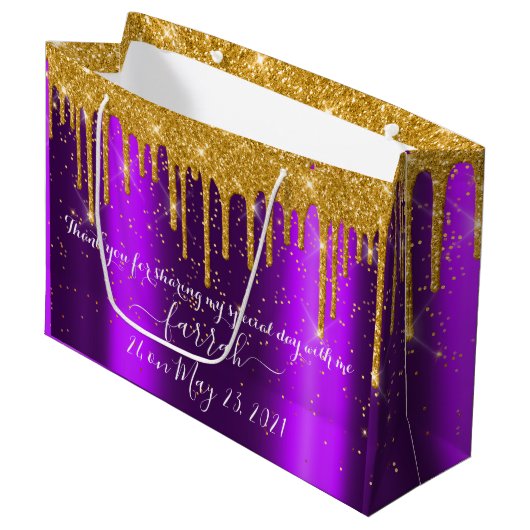 Golden Drip Sweet16th Violet Bridal Paars Groot Cadeauzakje (Voorkant Gekanteld)