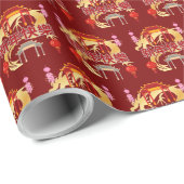 Golden Dynasty Bloom deep red Cadeaupapier (Rol Hoek)