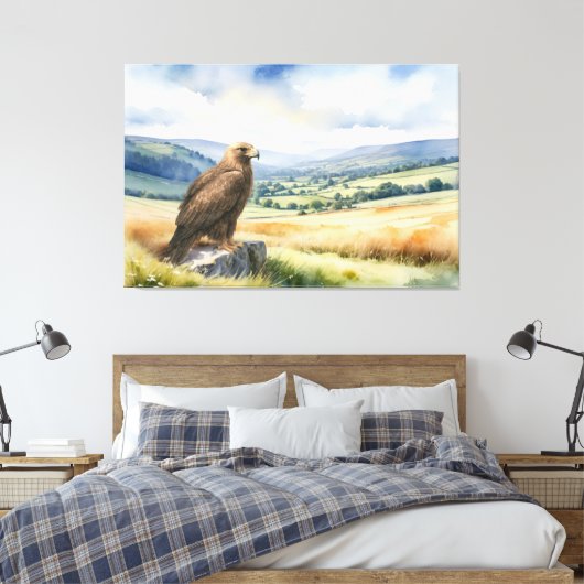 Golden Eagle Country Landschap Waterverf Stijl Canvas Afdruk (Insitu (Slaapkamer))