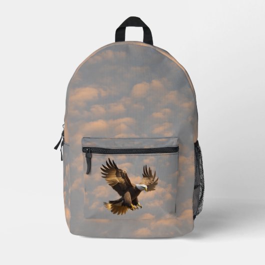 Golden Eagle in Cloudy Sky Backpack Bedrukte Rugzak (Voorkant)