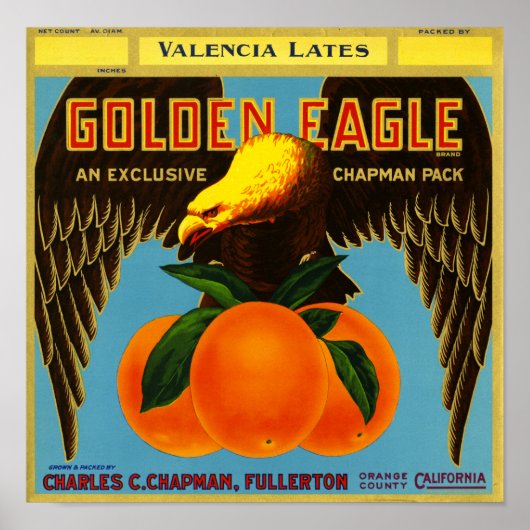 Golden Eagle Merk Sinaasappel Fruitkrat Label Poster (Voorkant)