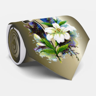 Golden Easter Cross en White Lilly Flowers Stropdas