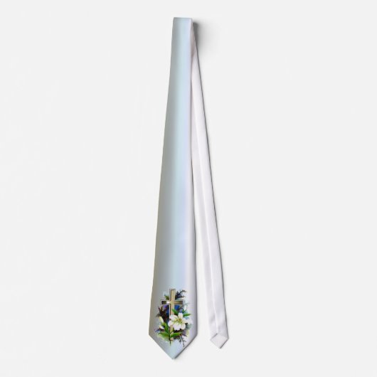 Golden Easter Cross en White Lilly Flowers Stropdas (Voorkant)