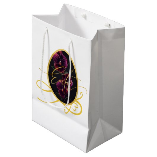 Golden Easter Egg and Elegant Iris Medium Cadeauzakje (Voorkant Gekanteld)