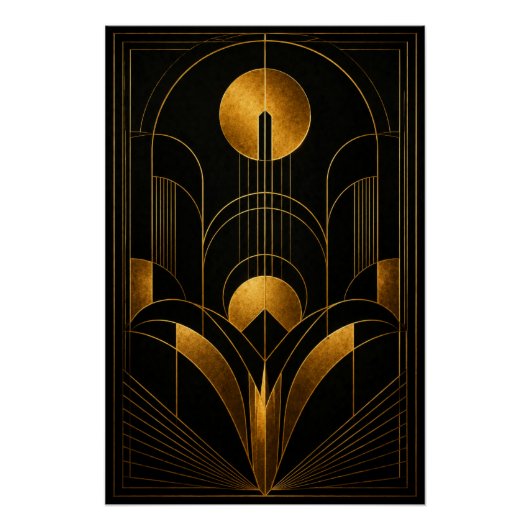 Golden Eclipse Art Deco Poster (Devant)