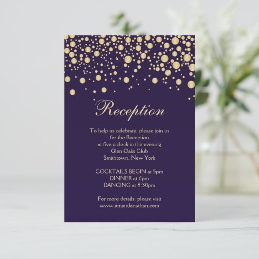 Golden effect confetti Reception Card Informatiekaartje (Staand voorkant)