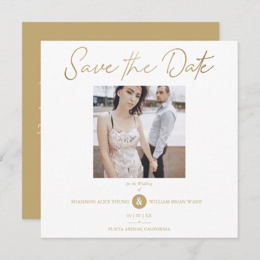 Golden Effect Elegant Custom Photo Wedding Save The Date (Voorkant / Achterkant)
