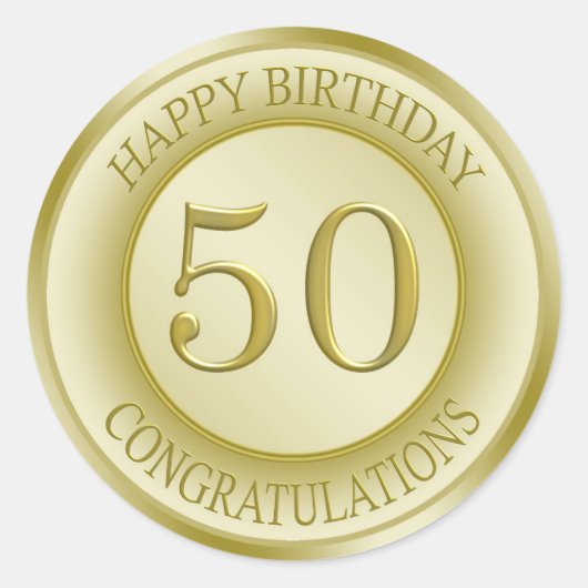 Golden effect Happy 50th Birthday Sticker (Voorkant)