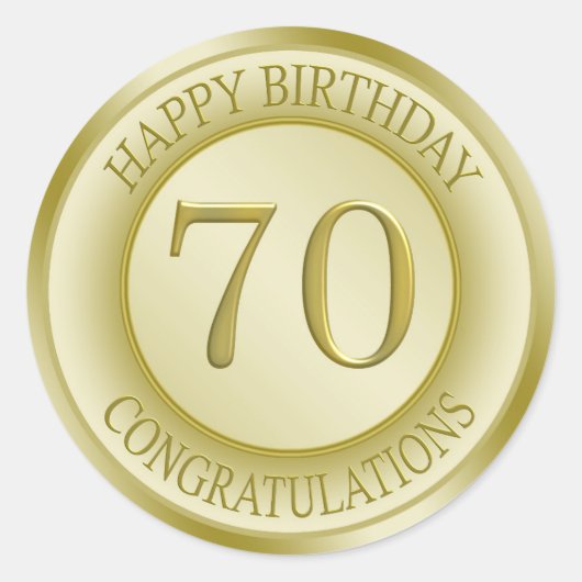 Golden effect Happy 70th Birthday Sticker (Voorkant)