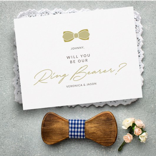 Golden Effect Ring Bearer Bow Weddenschap Voorstel Briefkaart