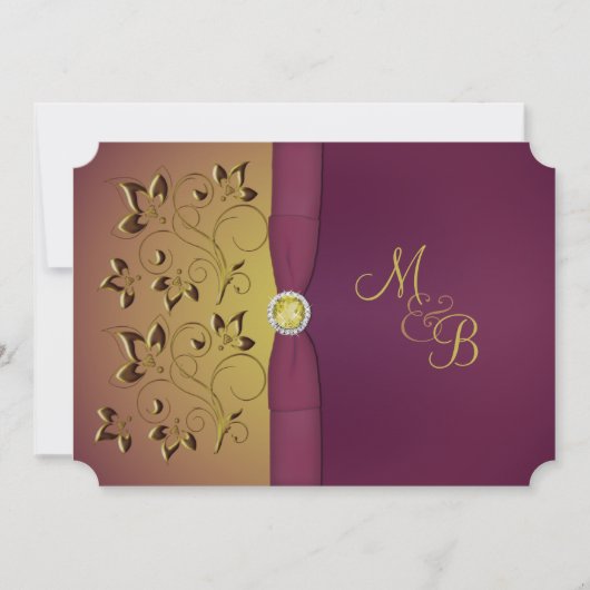 Golden Eggplant Floral Monogrammed Invitation Kaart (Voorkant)