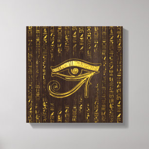 Golden Egyptian Eye of Horus and hieroglyphics Canvas Afdruk