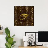 Golden Egyptian Eye of Horus and hieroglyphics Poster (Thuiskantoor)