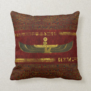 Golden Egyptian God Ornament op rood leder Kussen